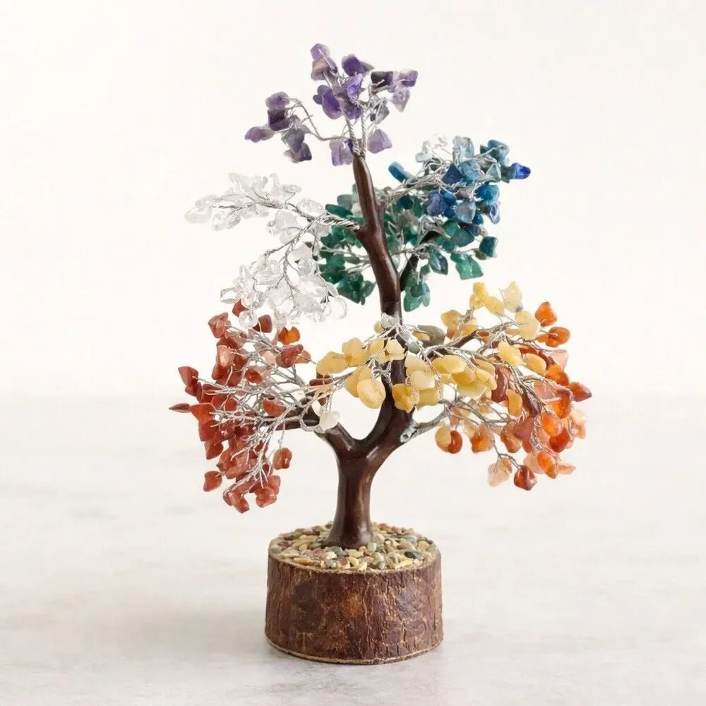 Seven Chakra Reiki Healing Crystal Golden Wire Gemstone Tree Stability & Peace